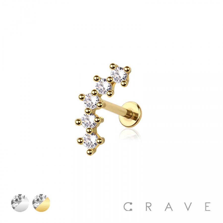 BODY JEWELRY - ARCH PRONG CZ INTERNALLY THREADED 316L SURGICAL STEEL LABRET