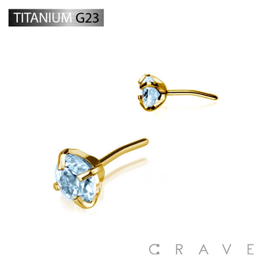CRAVE BODY JEWELRY - HEAD ONLY! Must already have push flat back GOLD TITANIUM THREADLESS PUSH IN CZ PRONG SET TOP PART