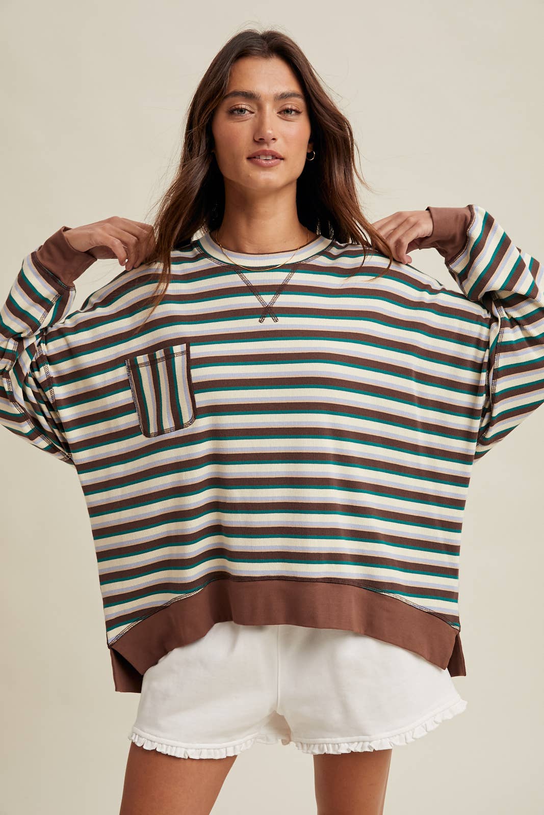 Ready to Run MULTI-STRIPED CONTRAST KNIT TOP