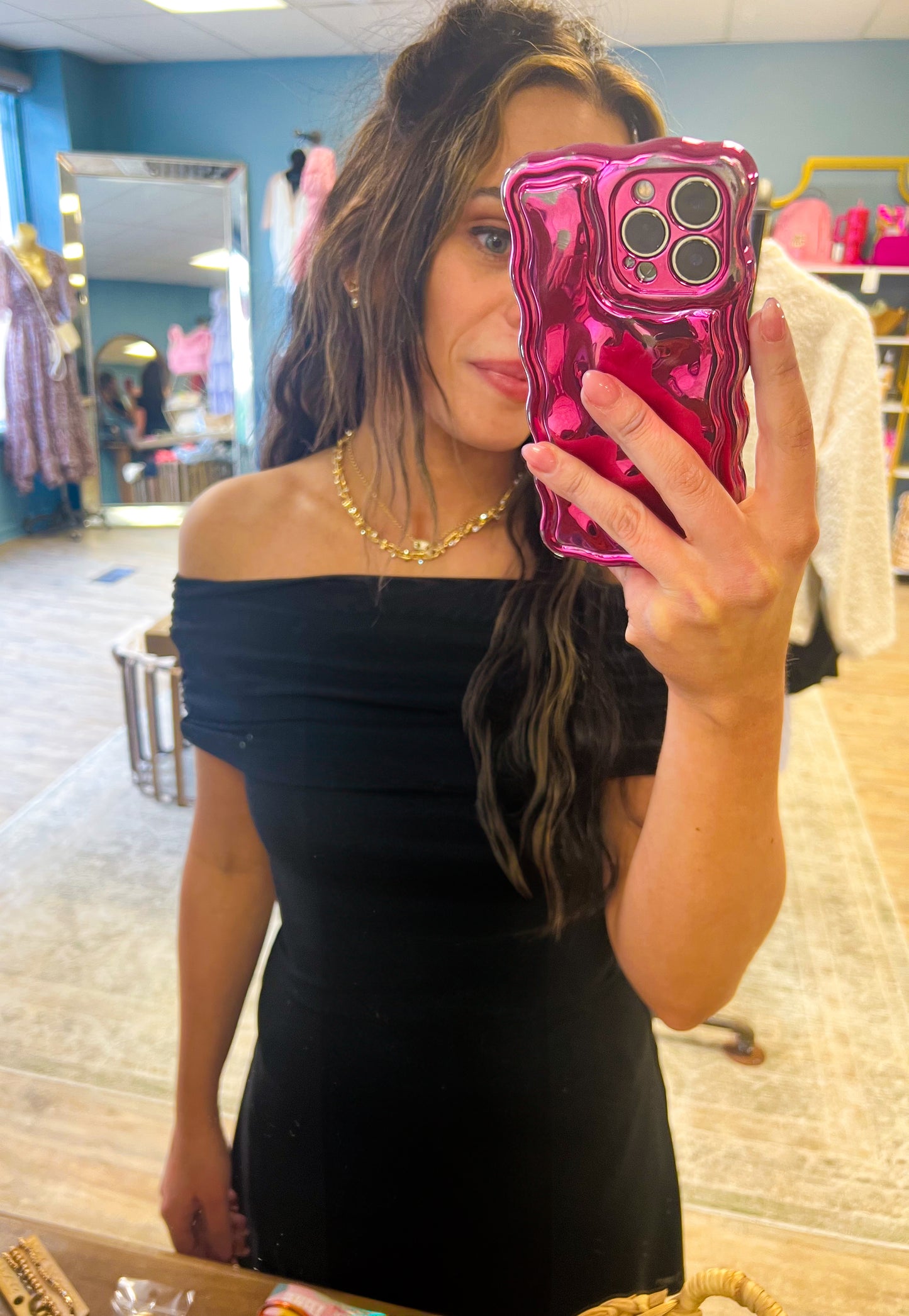 LBD FOLDOVER OFF SHOUDER MESH MINI DRESS WITH LINING