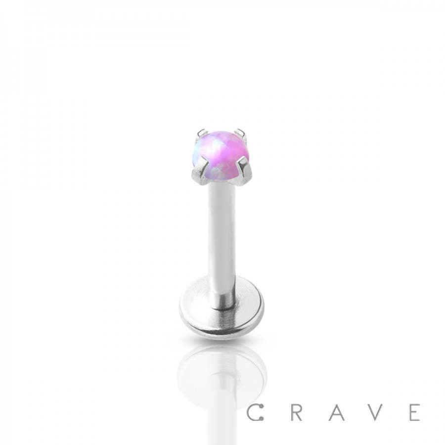 CRAVE BODY JEWELRY - OPAL PRONG SET TOP 316L SS INTERNALLY THREADED LABRET