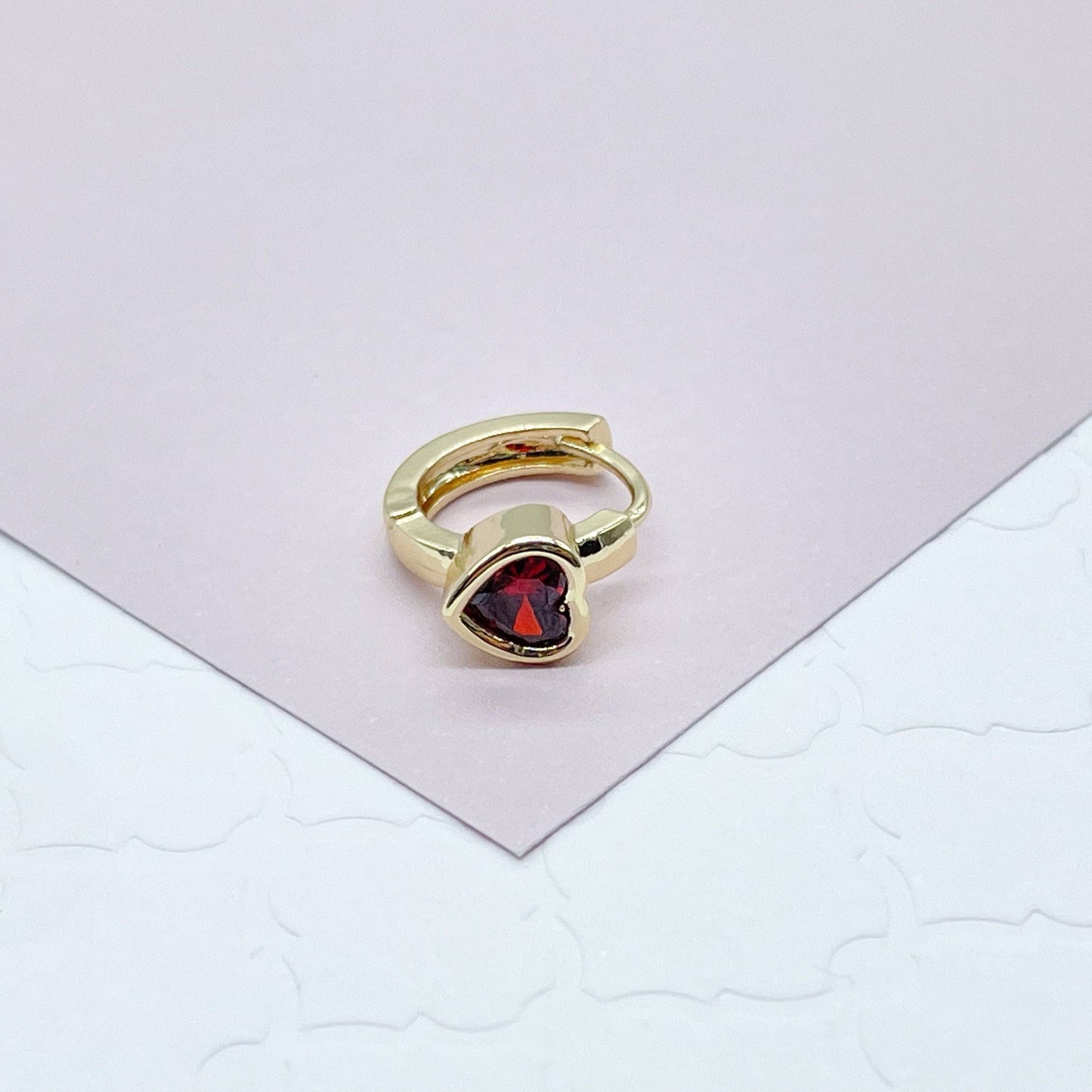 Milie Jewels - 18k Gold Filled Heart Stone Huggie Small Hoop Earrings Hypoa