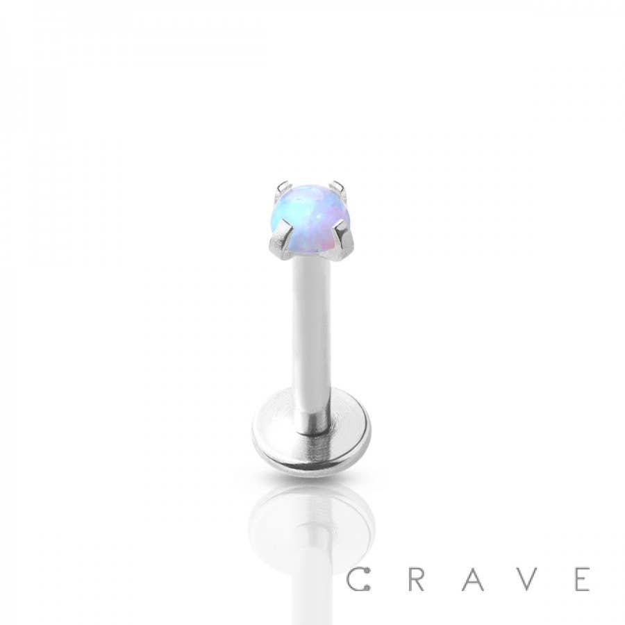 CRAVE BODY JEWELRY - OPAL PRONG SET TOP 316L SS INTERNALLY THREADED LABRET