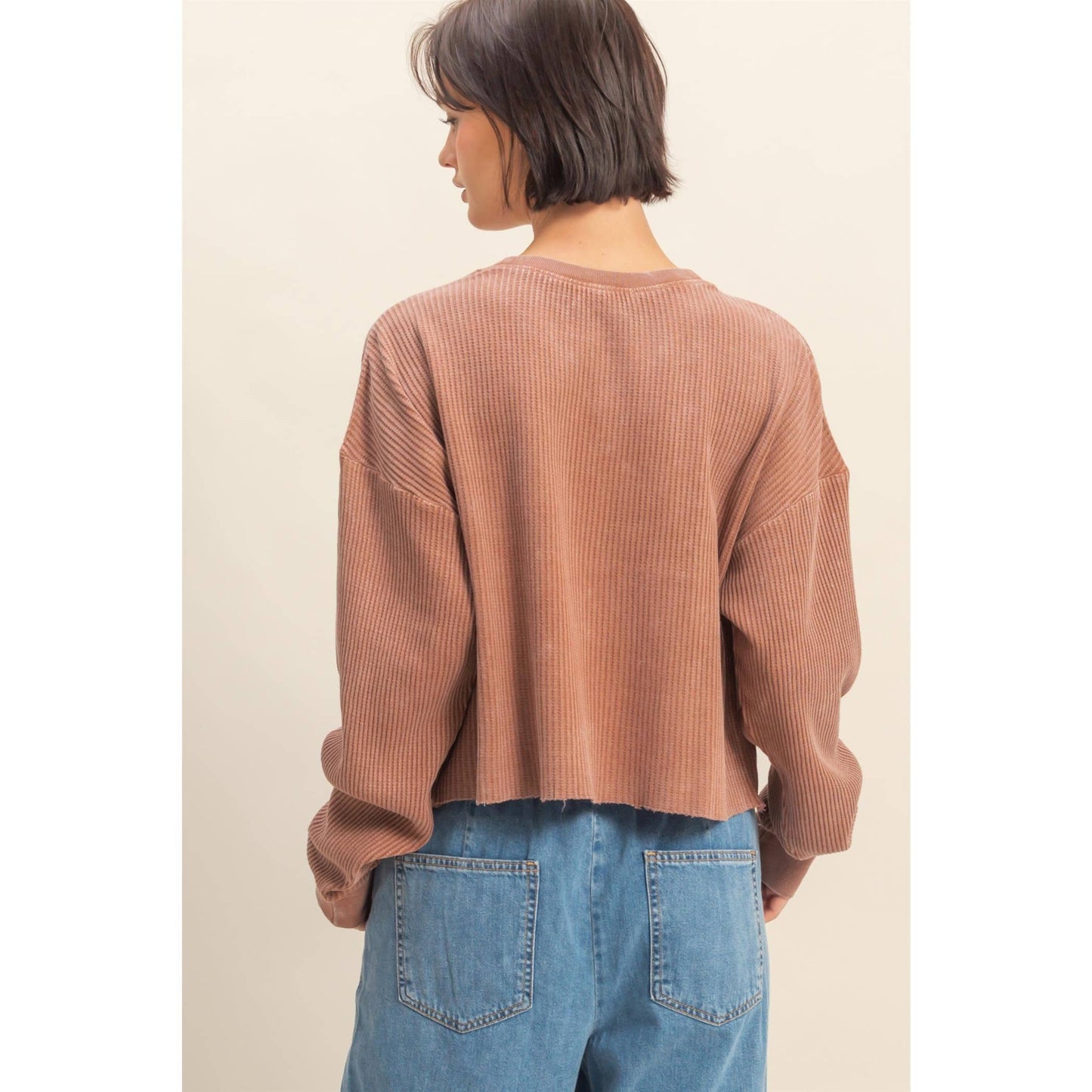 Just in time Mineral Washed Waffle Long Sleeve Top