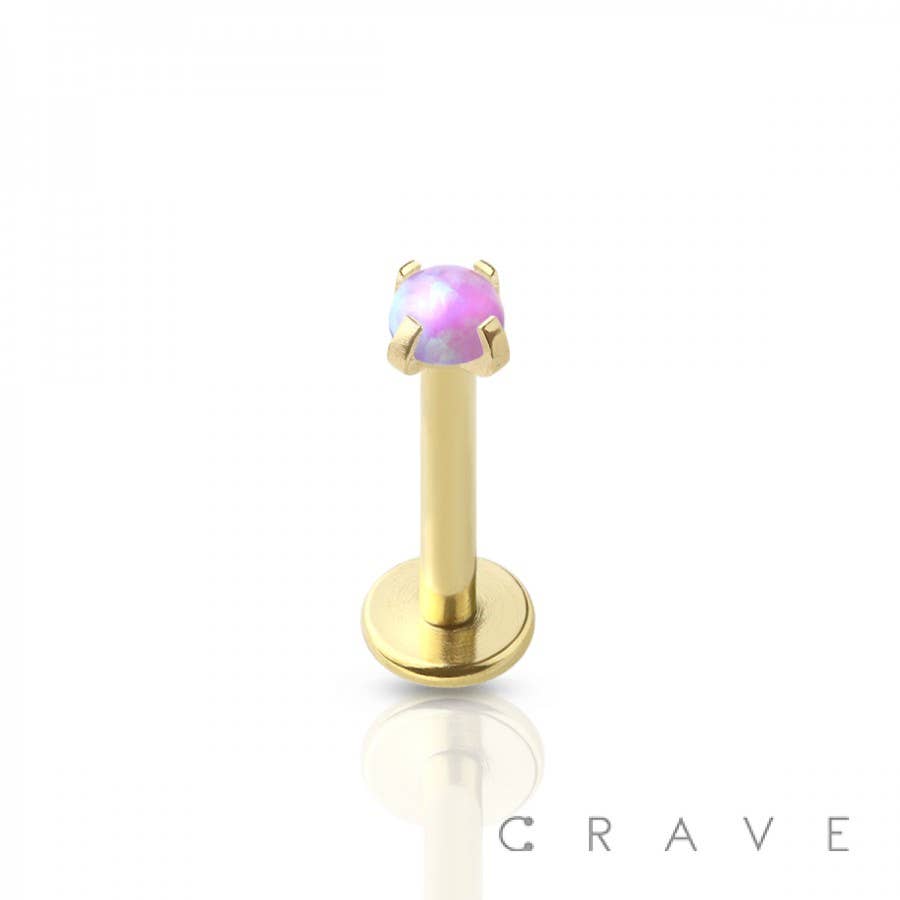 CRAVE BODY JEWELRY - OPAL PRONG SET TOP 316L SS INTERNALLY THREADED LABRET