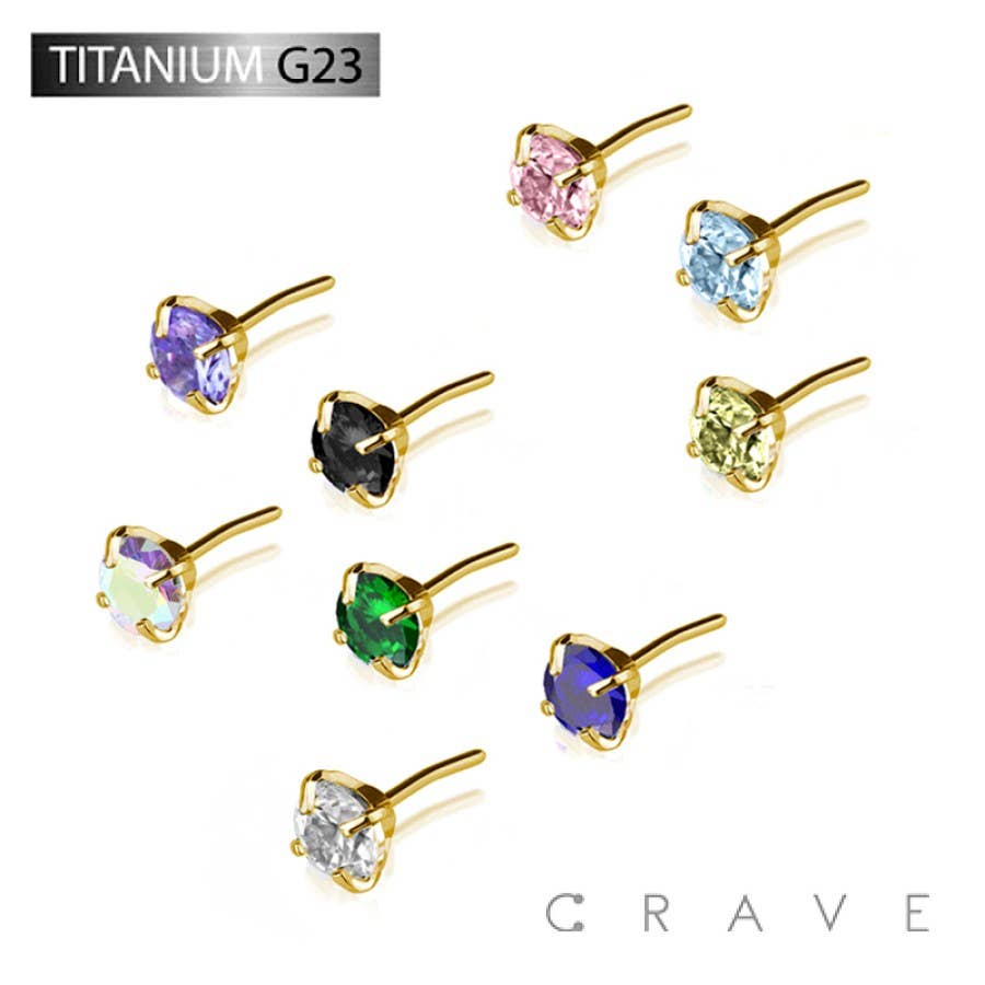 CRAVE BODY JEWELRY - HEAD ONLY! Must already have push flat back GOLD TITANIUM THREADLESS PUSH IN CZ PRONG SET TOP PART