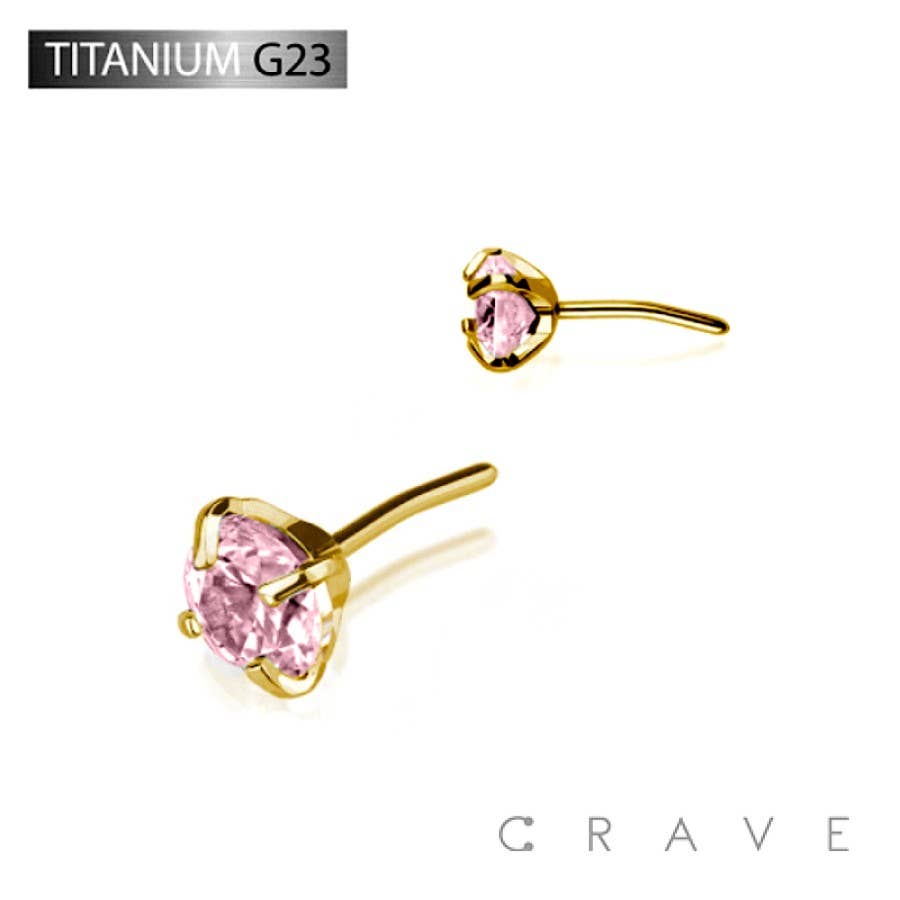 CRAVE BODY JEWELRY - HEAD ONLY! Must already have push flat back GOLD TITANIUM THREADLESS PUSH IN CZ PRONG SET TOP PART
