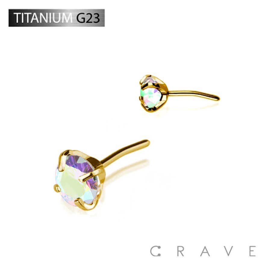 CRAVE BODY JEWELRY - HEAD ONLY! Must already have push flat back GOLD TITANIUM THREADLESS PUSH IN CZ PRONG SET TOP PART
