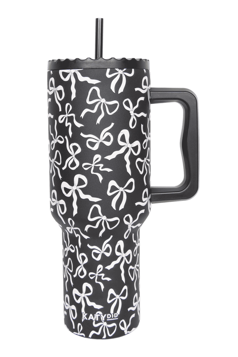 Katydid - Black & White Bows All Over 38 Oz Drink Tumbler