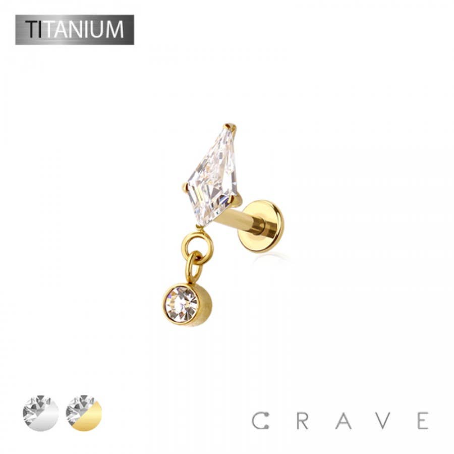 CRAVE BODY JEWELRY - IMPLANT GRADE SOLID TITANIUM CZ DANGLE MARQUISE PUSH IN TOP