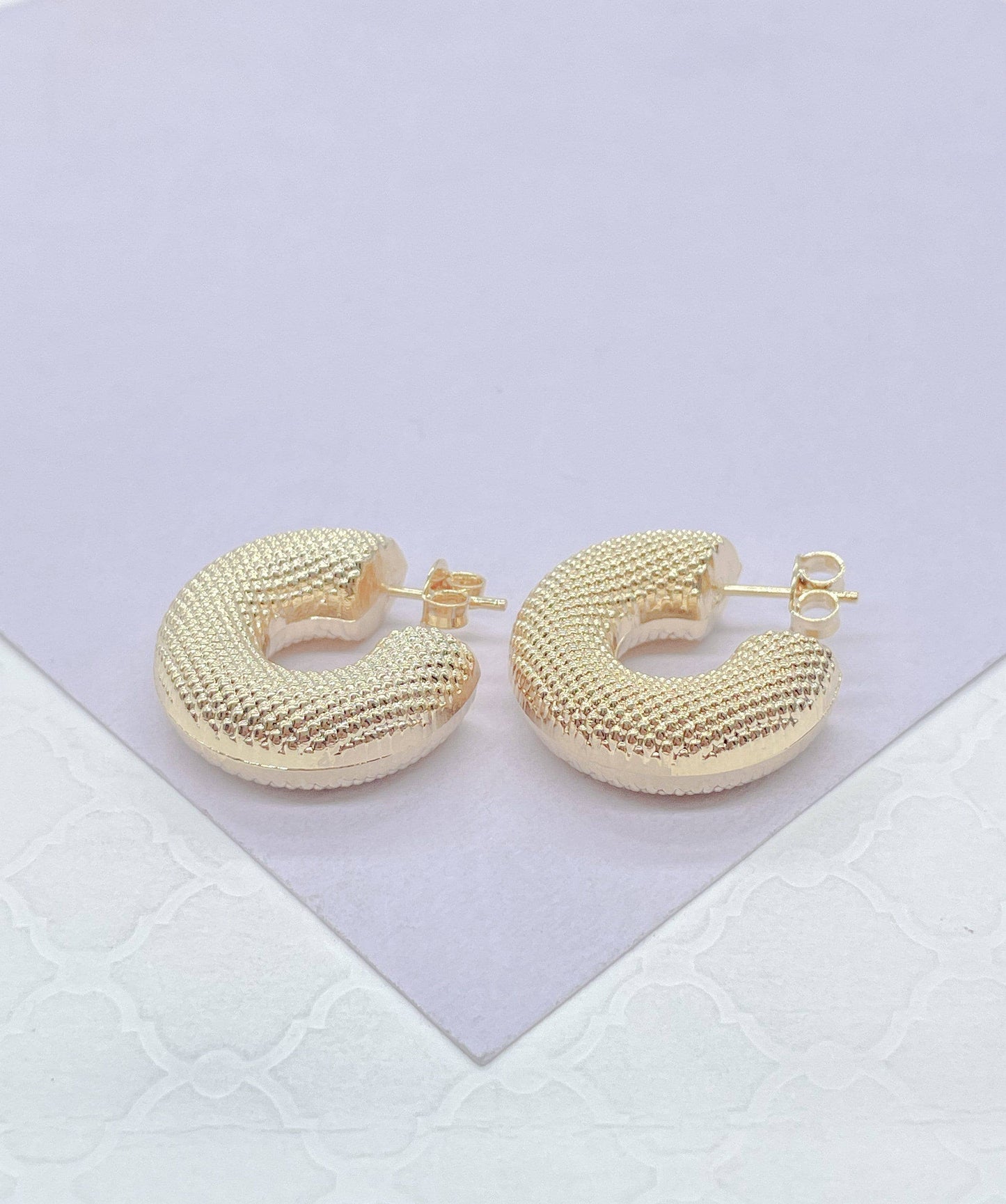 Milie Jewels - 18k Gold Filled Chunky Bubble Grain-Textured 8mm Open Hoop E