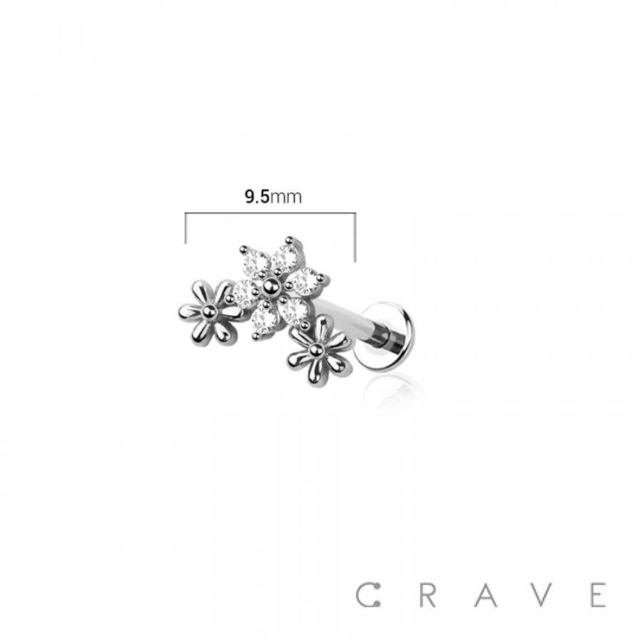 BODY JEWELRY - MULTI CZ TRIPLE FLOWER TOP THREADLESS (PUSH IN)