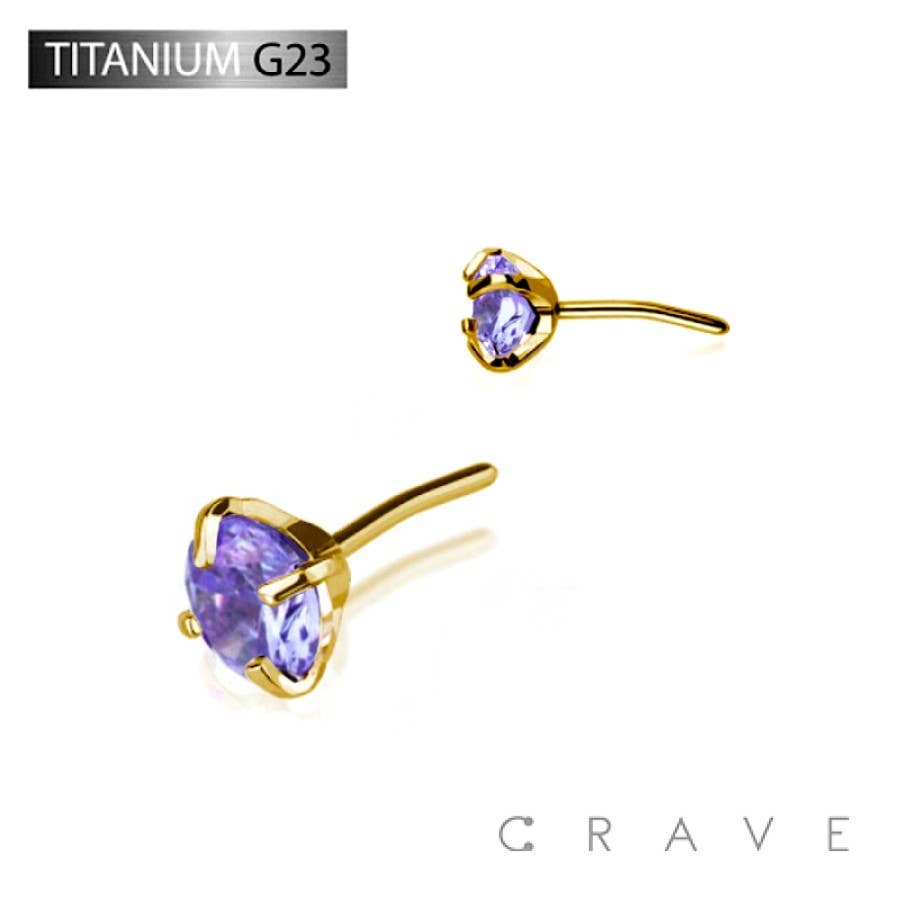 CRAVE BODY JEWELRY - HEAD ONLY! Must already have push flat back GOLD TITANIUM THREADLESS PUSH IN CZ PRONG SET TOP PART