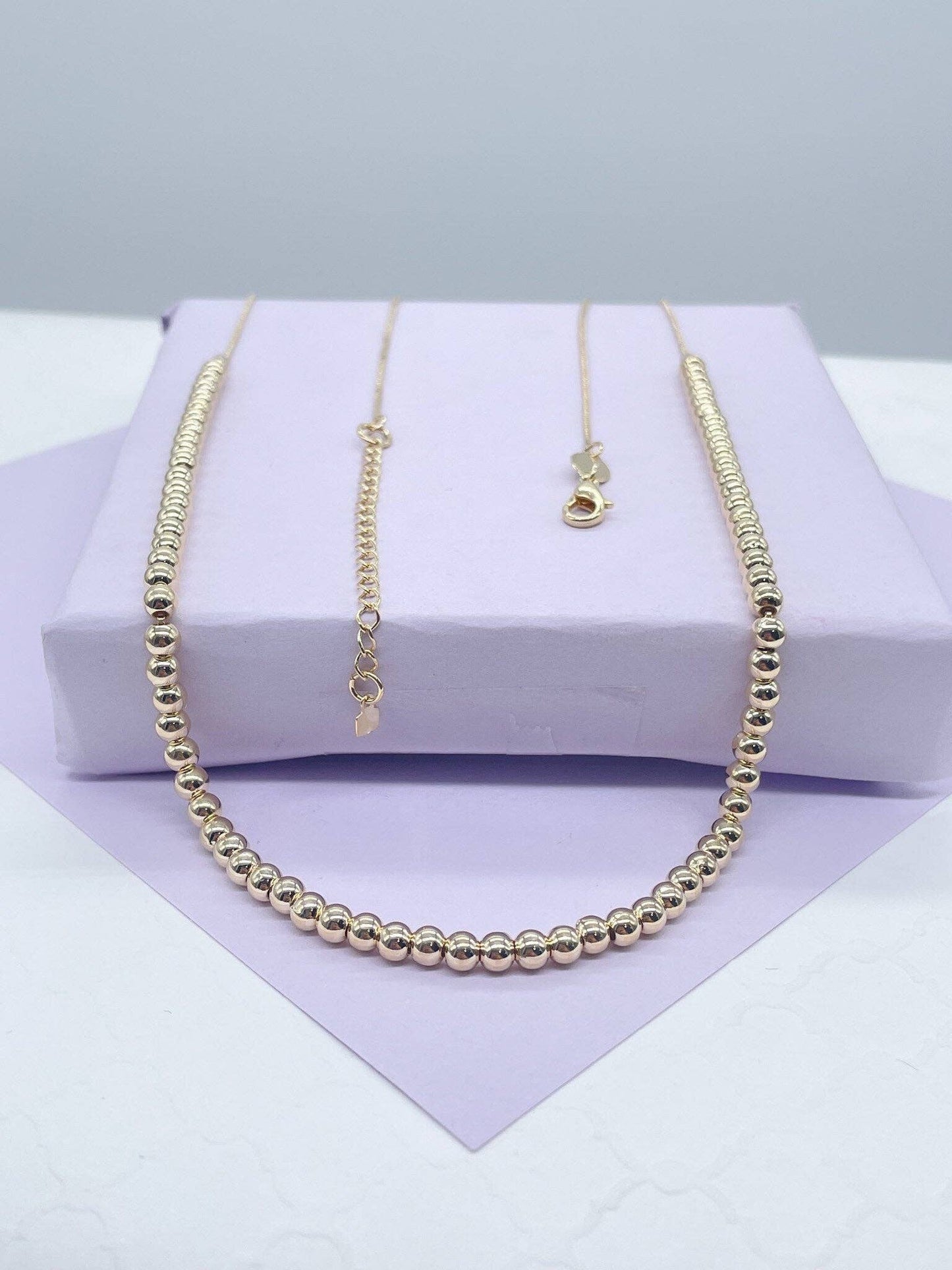 Milie Jewels - 18k Gold Filled 4mm Beaded Ball Chain Necklace