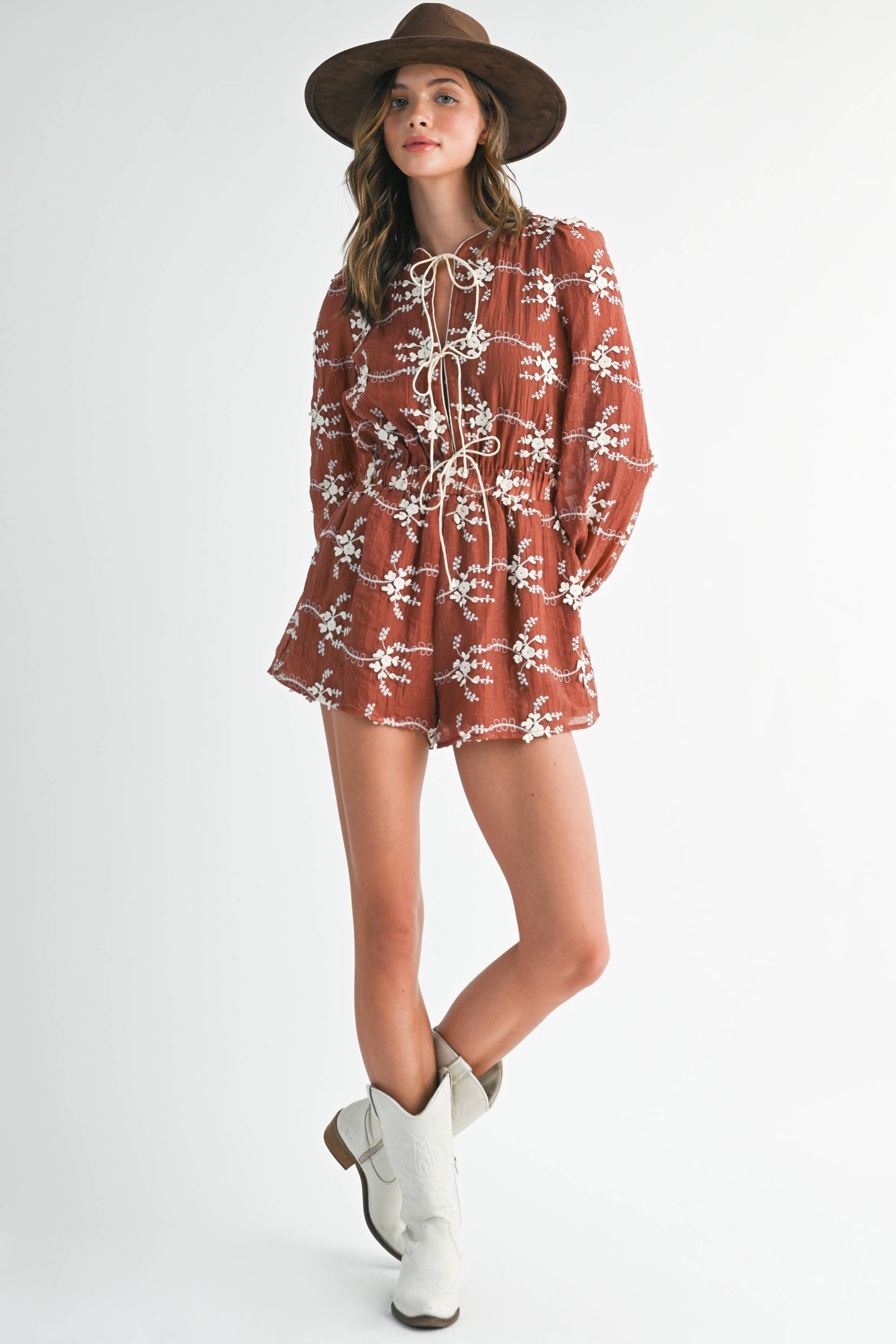 Round two Floral Embroidered Romper