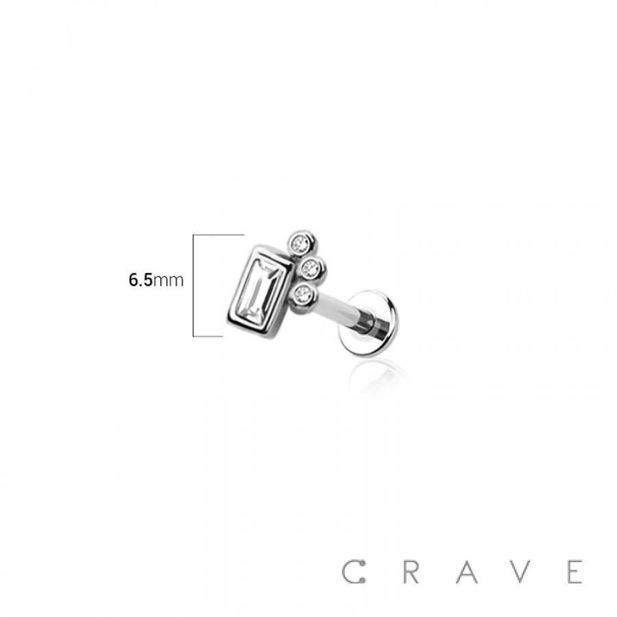BODY JEWELRY - TRIPLE BEZEL BAGUETTE RECTANGLE CZ TOP THREADLESS (PUSH IN)