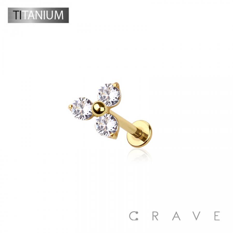 CRAVE BODY JEWELRY - IMPLANT GRADE SOLID TITANIUM TRIPLE CZ PUSH IN TOP LABRET