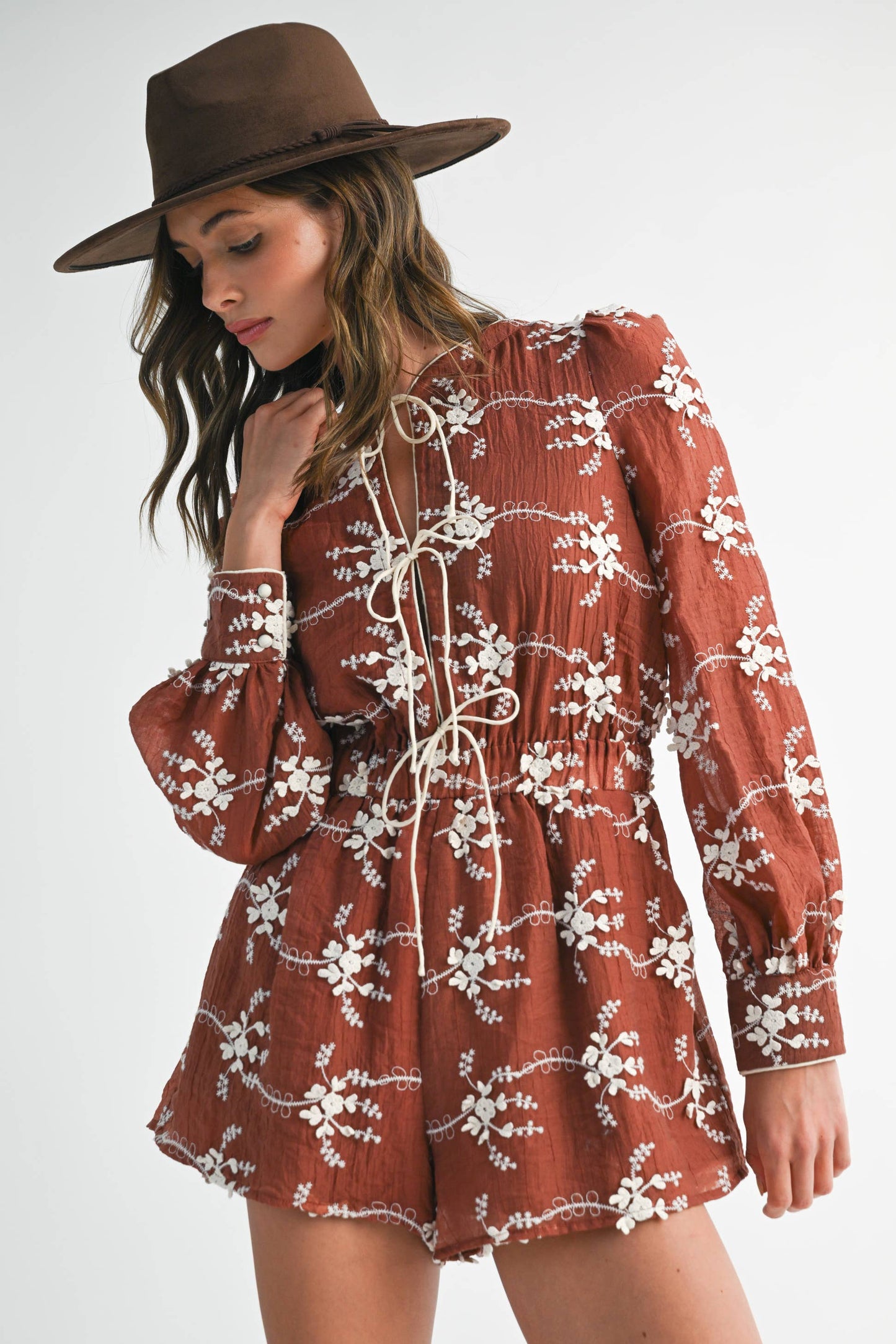 Round two Floral Embroidered Romper