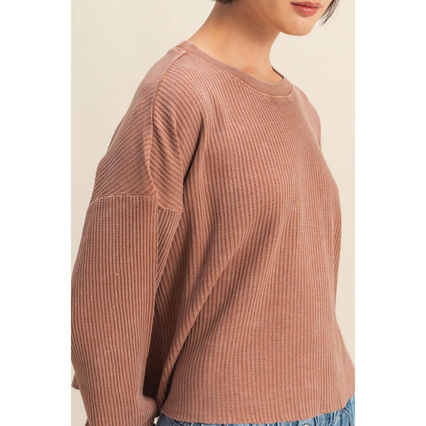 Just in time Mineral Washed Waffle Long Sleeve Top