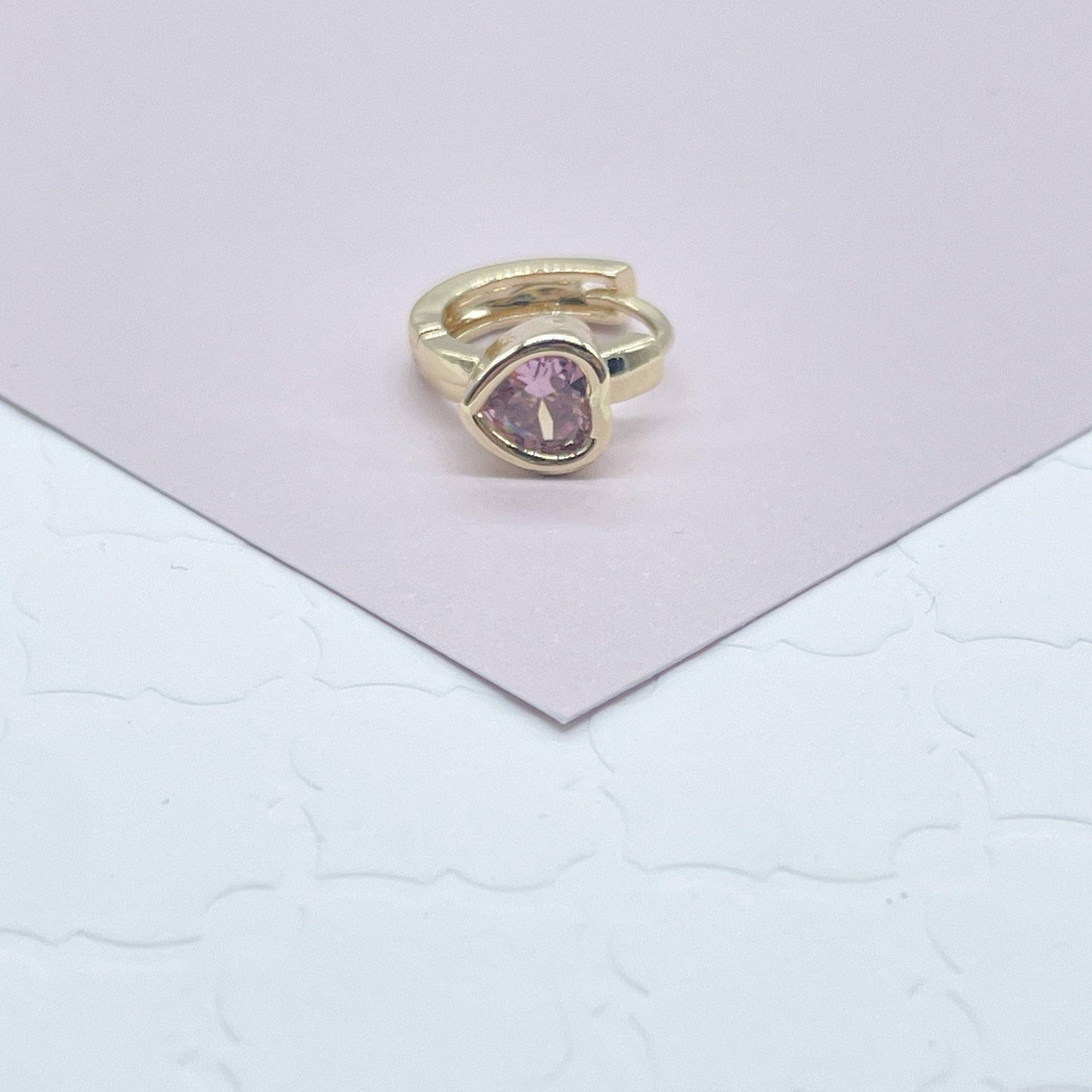 Milie Jewels - 18k Gold Filled Heart Stone Huggie Small Hoop Earrings Hypoa