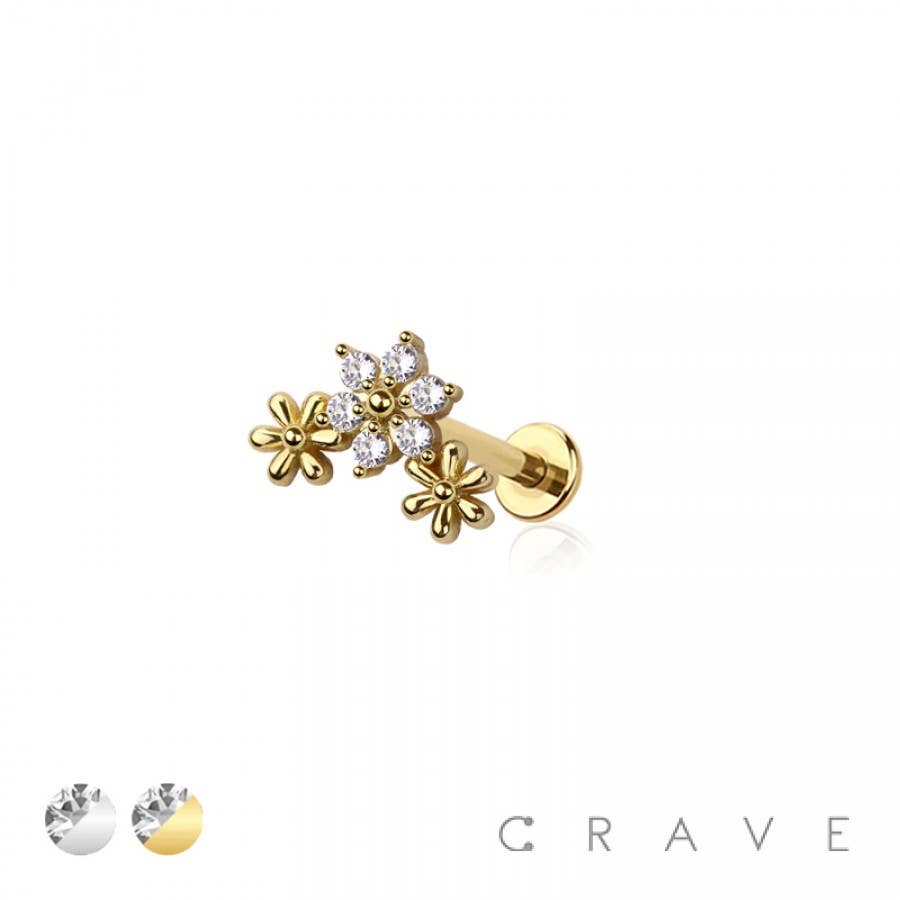 BODY JEWELRY - MULTI CZ TRIPLE FLOWER TOP THREADLESS (PUSH IN)