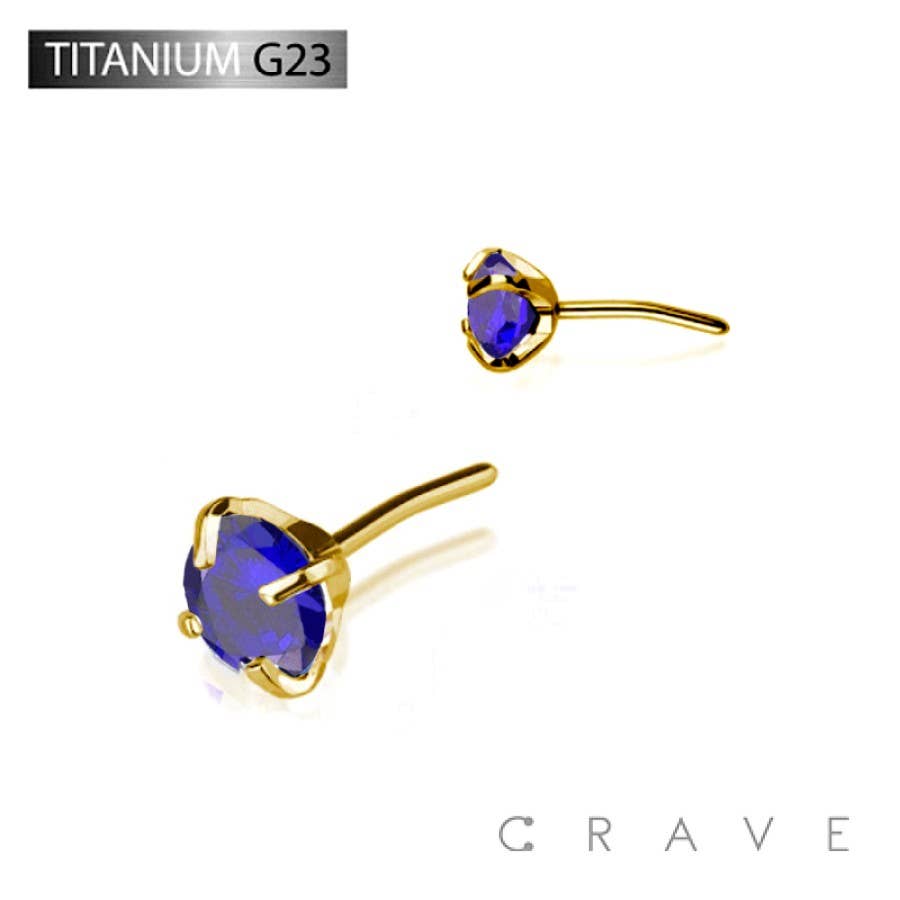 CRAVE BODY JEWELRY - HEAD ONLY! Must already have push flat back GOLD TITANIUM THREADLESS PUSH IN CZ PRONG SET TOP PART