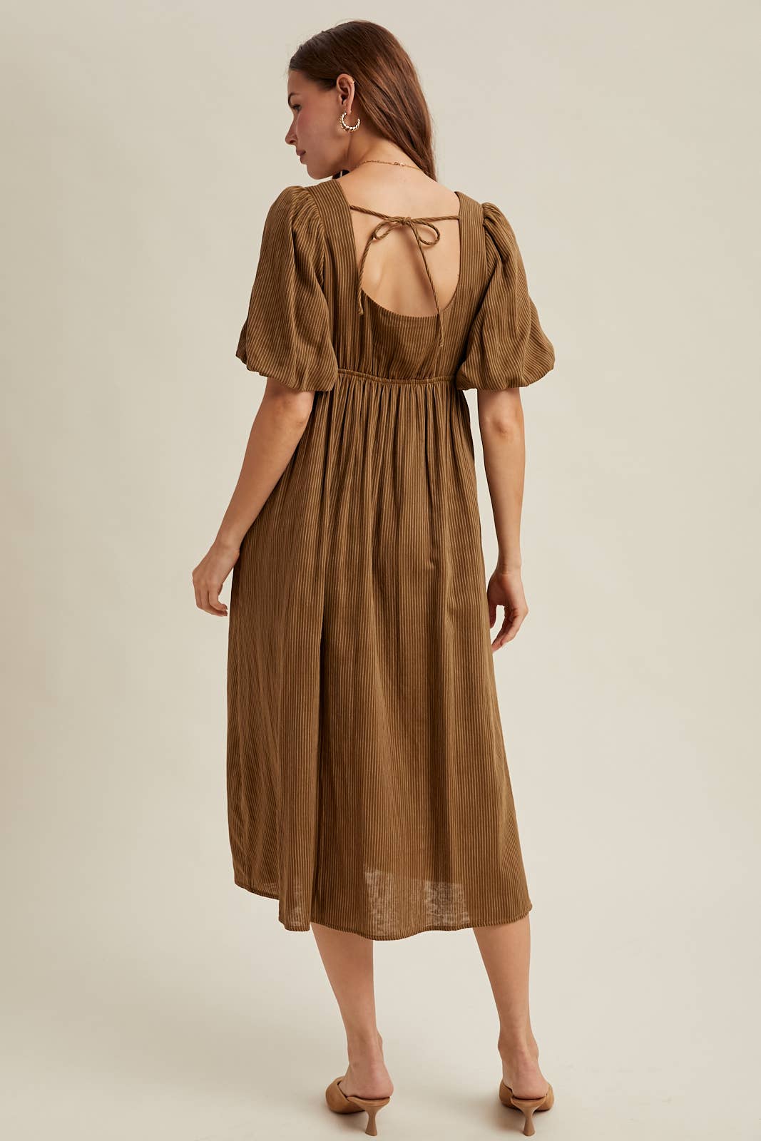 Fall on Me STRIPED PUFF SLEEVE MIDI DRESS / WL25