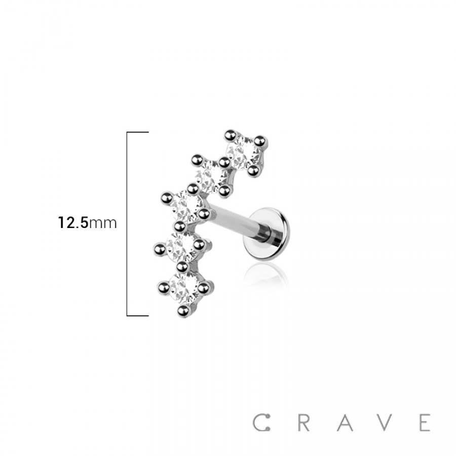 BODY JEWELRY - ARCH PRONG CZ INTERNALLY THREADED 316L SURGICAL STEEL LABRET