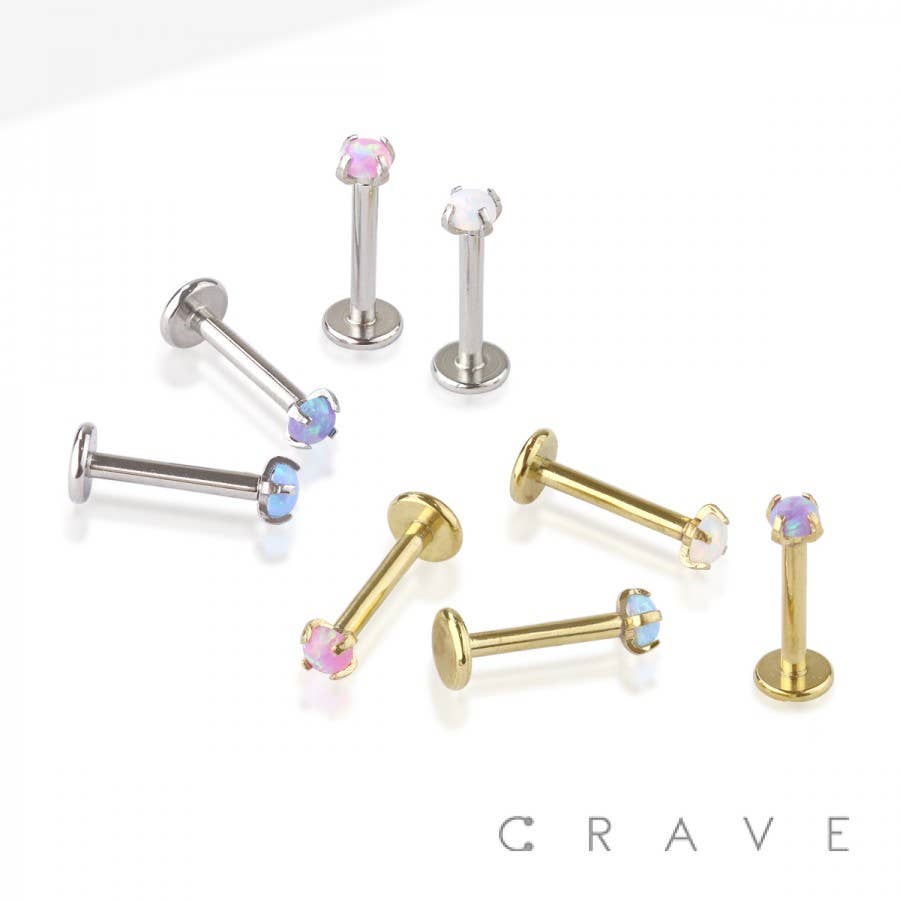 CRAVE BODY JEWELRY - OPAL PRONG SET TOP 316L SS INTERNALLY THREADED LABRET