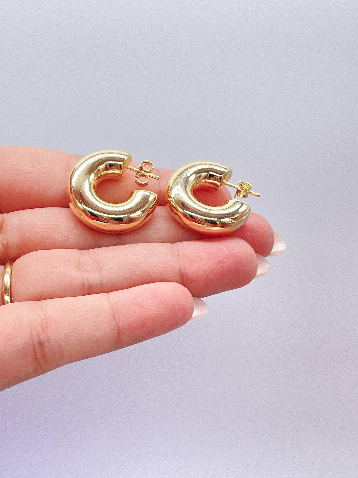 Milie Jewels - 18k Gold Filled Chunky Bubble Smooth 8mm Open Hoop Earring