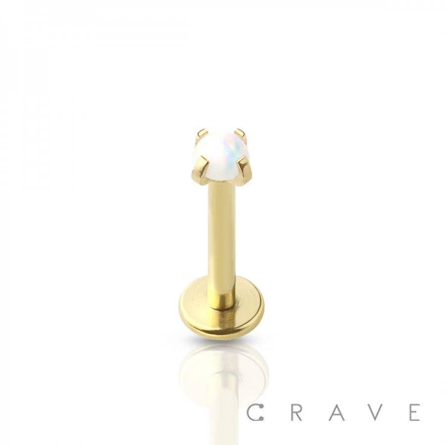 CRAVE BODY JEWELRY - OPAL PRONG SET TOP 316L SS INTERNALLY THREADED LABRET
