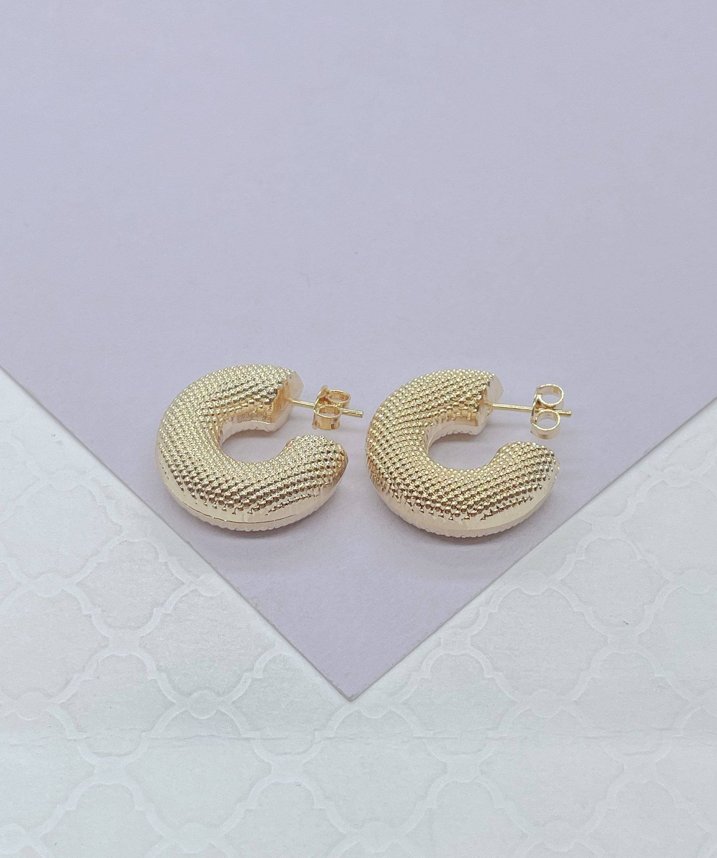 Milie Jewels - 18k Gold Filled Chunky Bubble Grain-Textured 8mm Open Hoop E