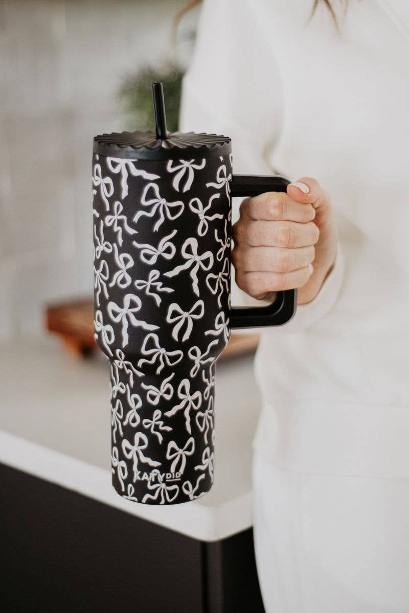 Katydid - Black & White Bows All Over 38 Oz Drink Tumbler