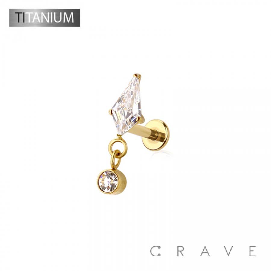 CRAVE BODY JEWELRY - IMPLANT GRADE SOLID TITANIUM CZ DANGLE MARQUISE PUSH IN TOP