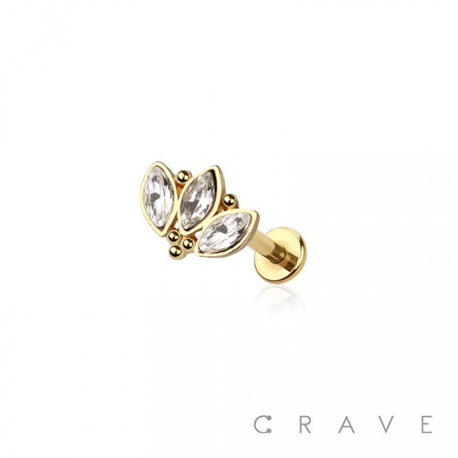 CRAVE BODY JEWELRY - CZ PAVED TRIPLE MARQUISE GEM WITH CLUSTER 316L SURGICAL