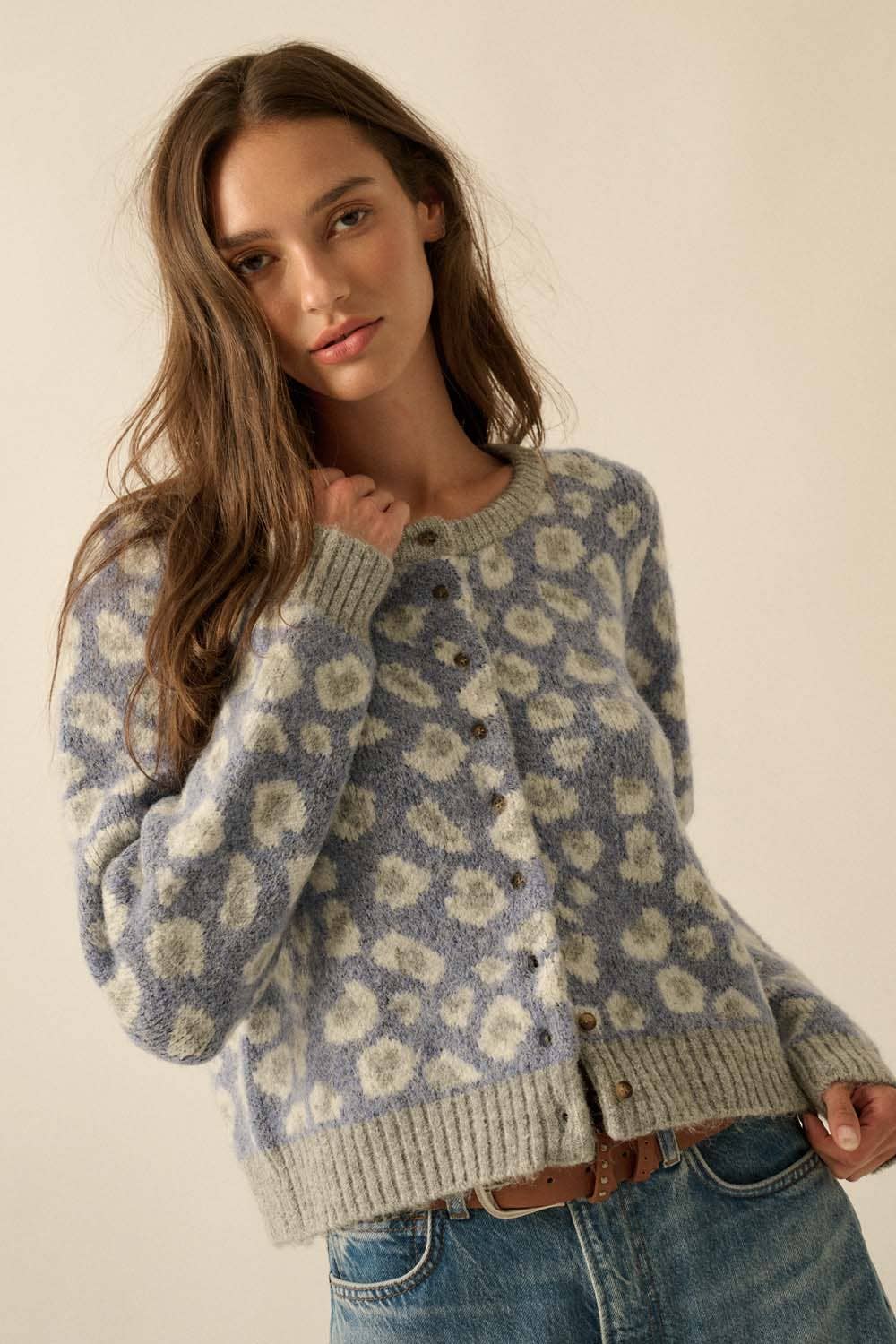 Spot me Leopard-Print Button-Front Cardigan