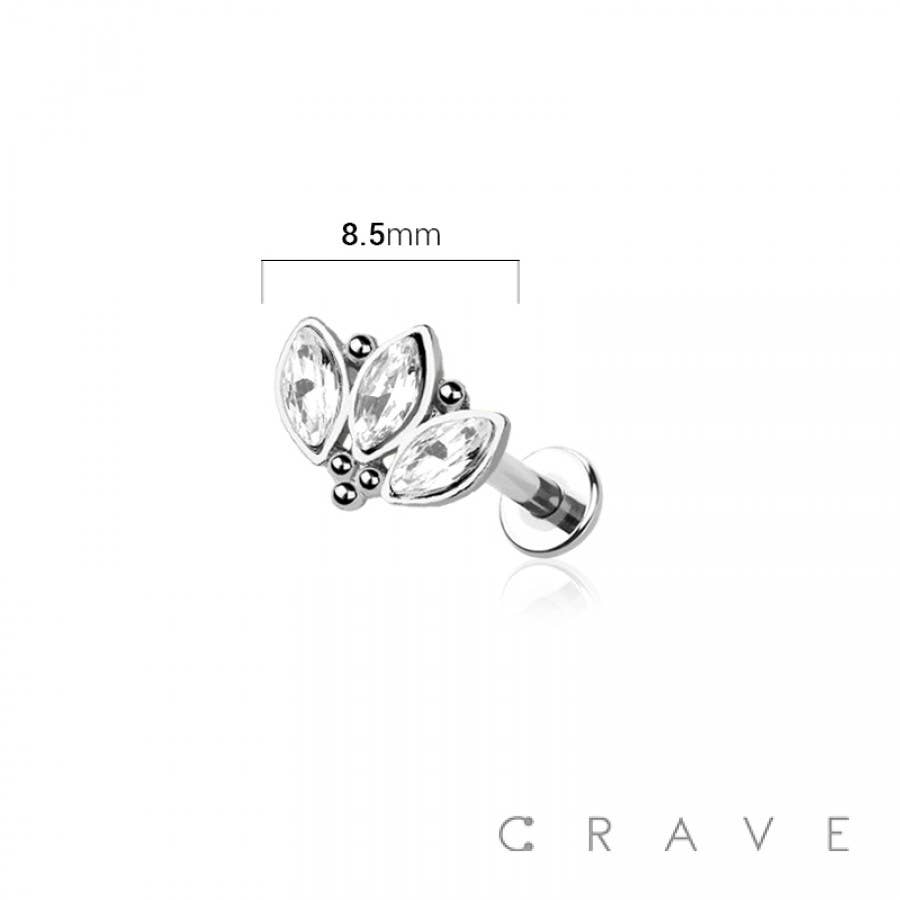 CRAVE BODY JEWELRY - CZ PAVED TRIPLE MARQUISE GEM WITH CLUSTER 316L SURGICAL
