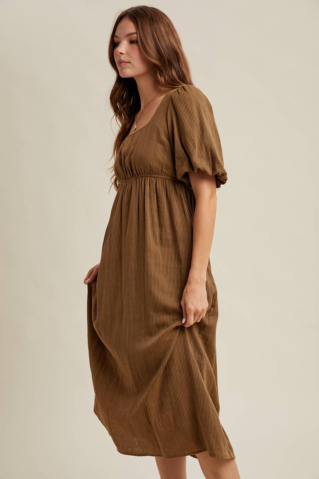 Fall on Me STRIPED PUFF SLEEVE MIDI DRESS / WL25
