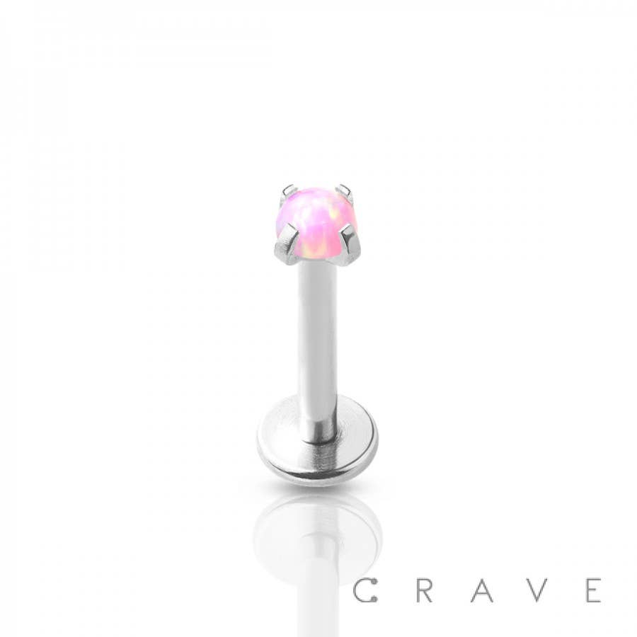 CRAVE BODY JEWELRY - OPAL PRONG SET TOP 316L SS INTERNALLY THREADED LABRET