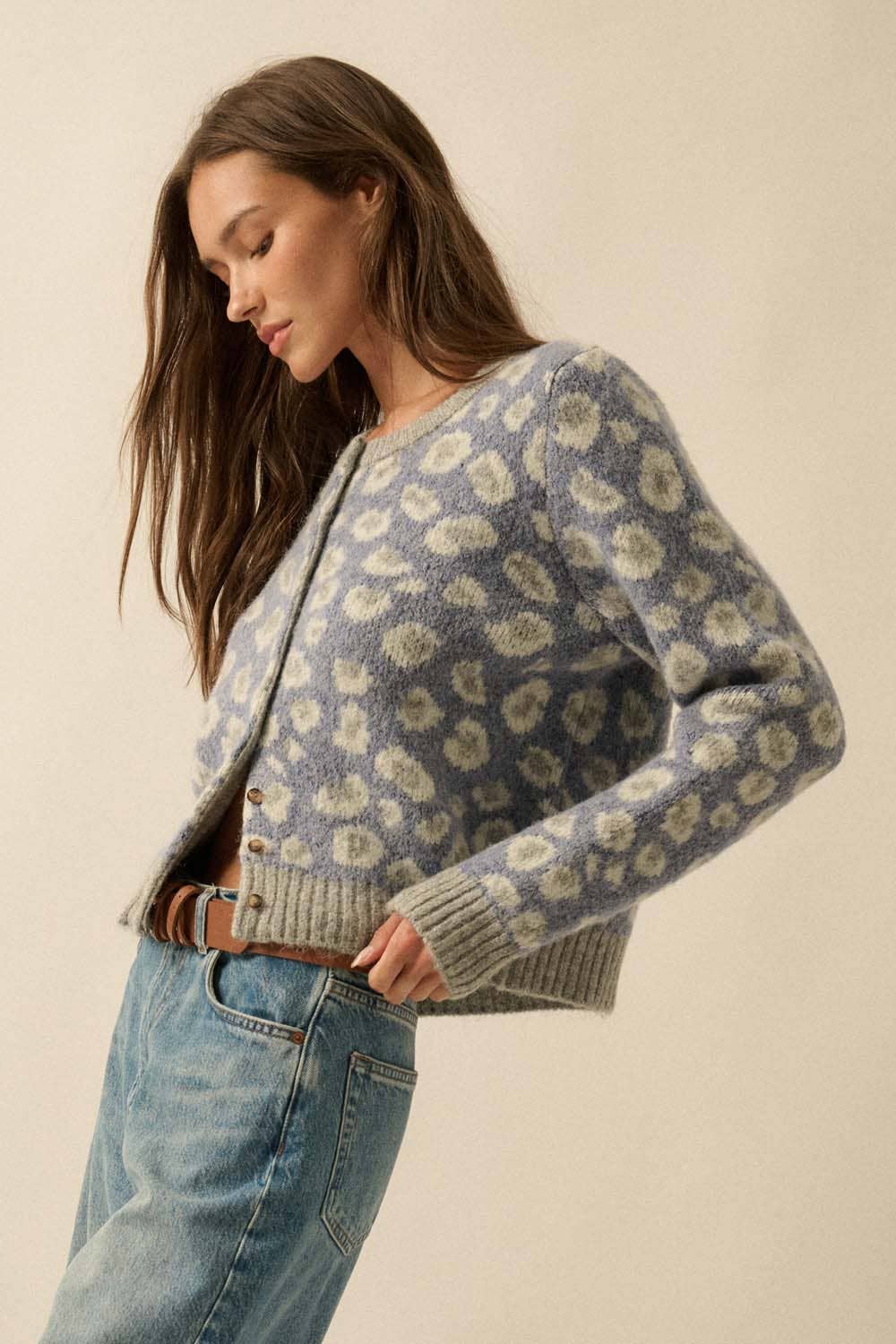 Spot me Leopard-Print Button-Front Cardigan