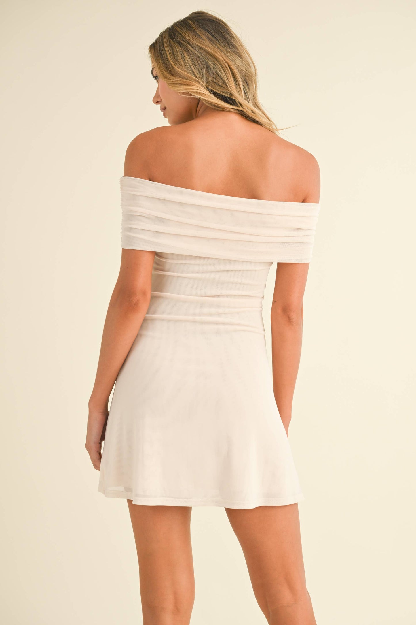 LBD FOLDOVER OFF SHOUDER MESH MINI DRESS WITH LINING