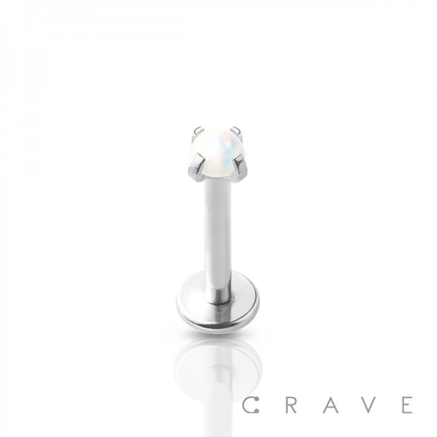 CRAVE BODY JEWELRY - OPAL PRONG SET TOP 316L SS INTERNALLY THREADED LABRET