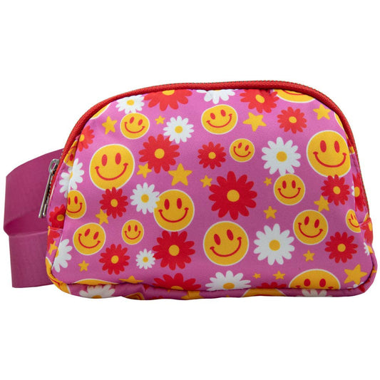 Red Flower Happy Face Cross Body Belt Bag