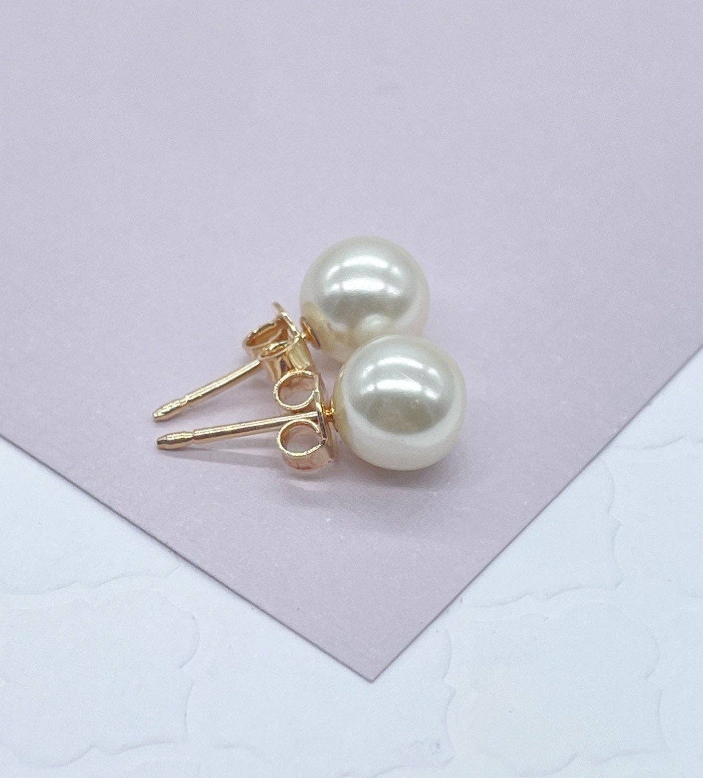 Milie Jewels - 18k Gold Filled Simulated Pearl Stud Earrings