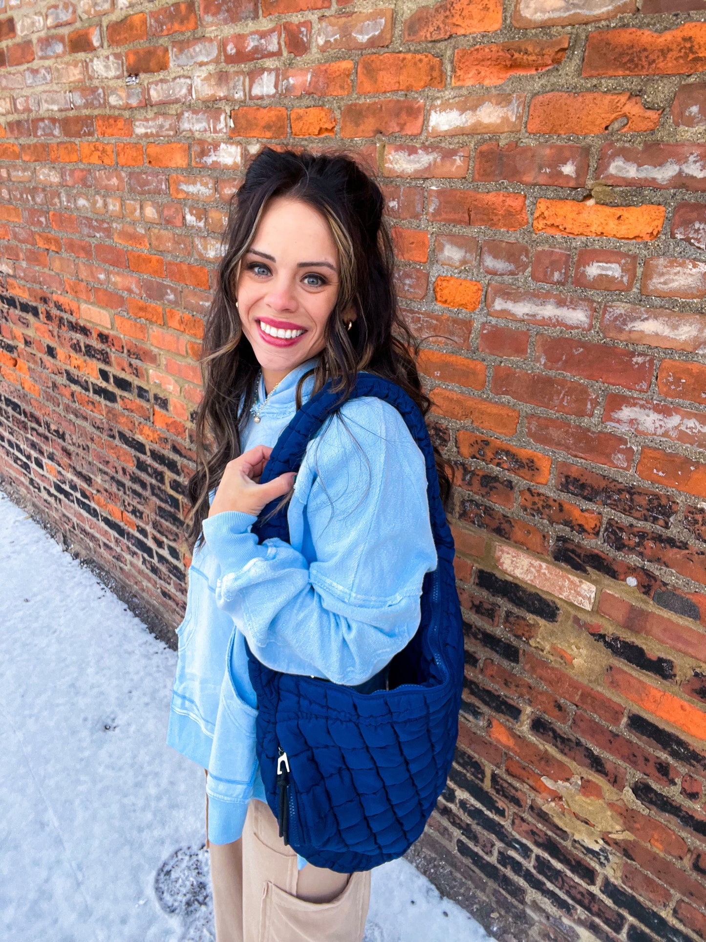 Navy Oversized Quilted Hobo Tote Bag for Women