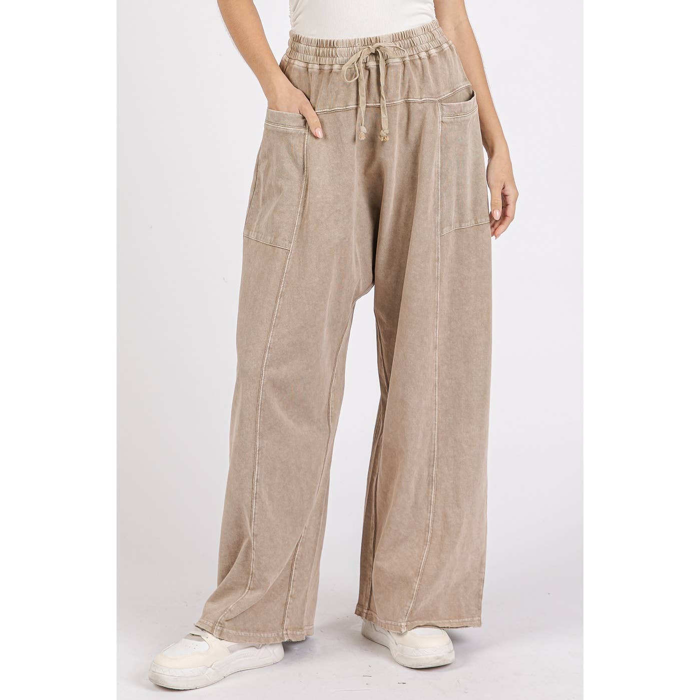 Mauney - MINERAL WASH ELASTIC WAIST BARREL LEG BAGGY PANTS