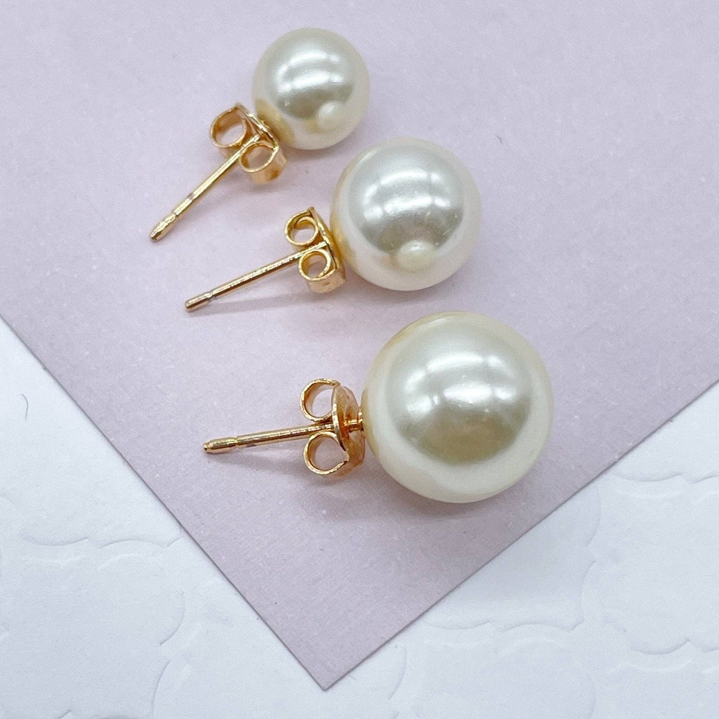Milie Jewels - 18k Gold Filled Simulated Pearl Stud Earrings
