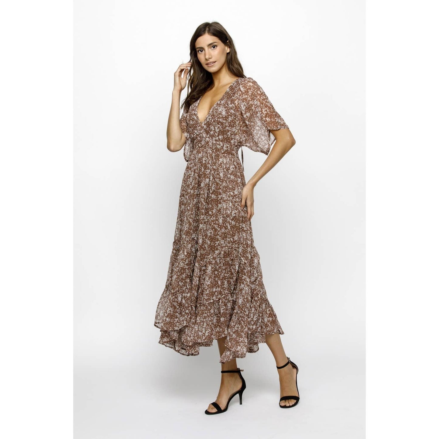 HD2155-2- DITSY ASYMMETRIC FLORAL MAXI DRESS