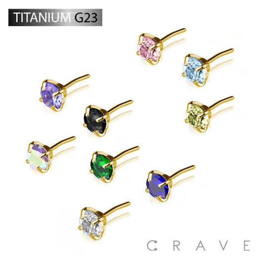 CRAVE BODY JEWELRY - HEAD ONLY! Must already have push flat back GOLD TITANIUM THREADLESS PUSH IN CZ PRONG SET TOP PART