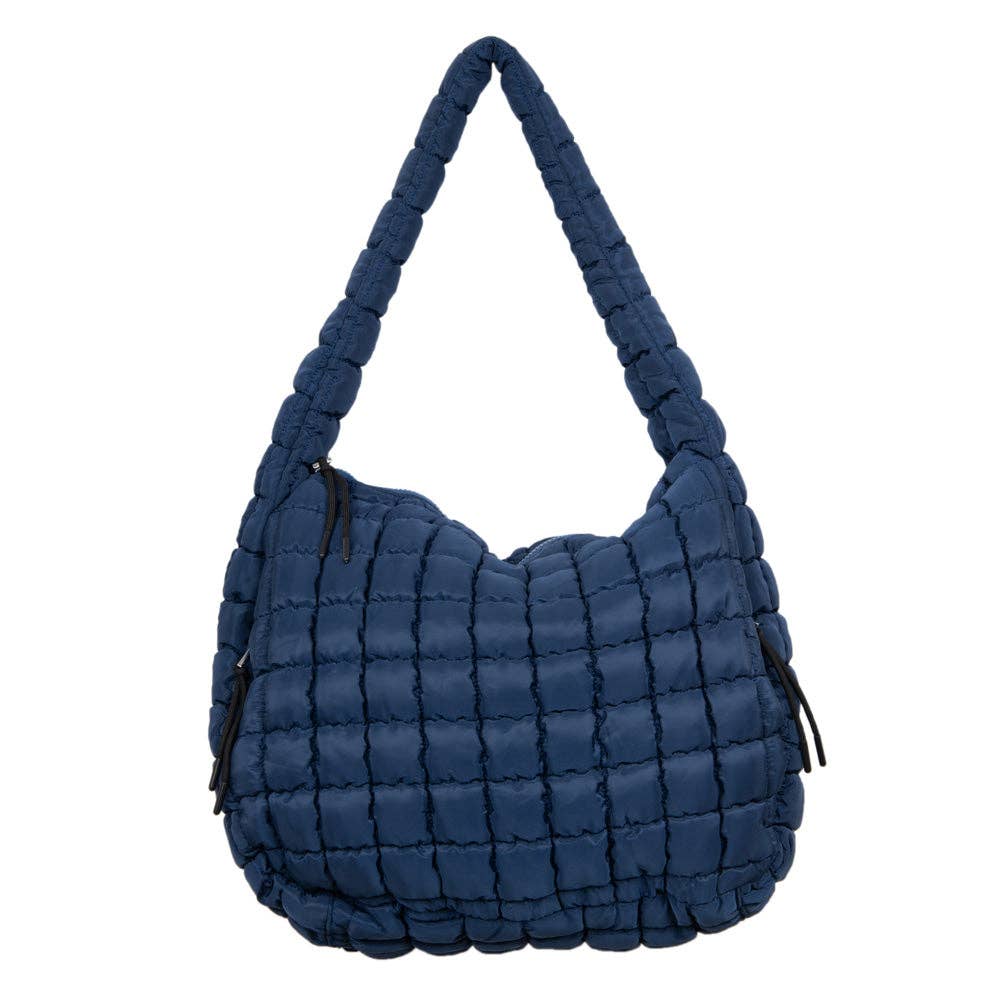 Navy Oversized Quilted Hobo Tote Bag for Women